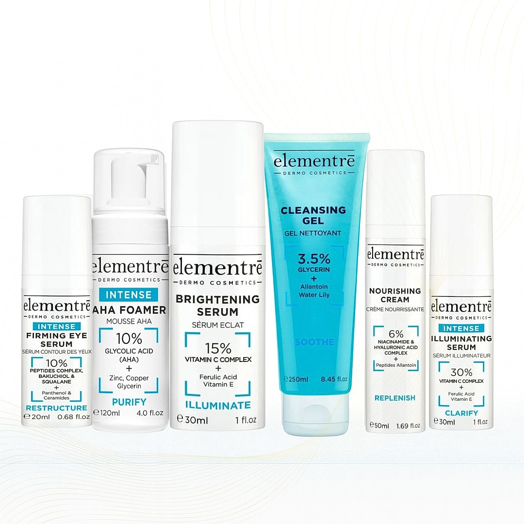 Collection of Elementrè skincare products for various needs