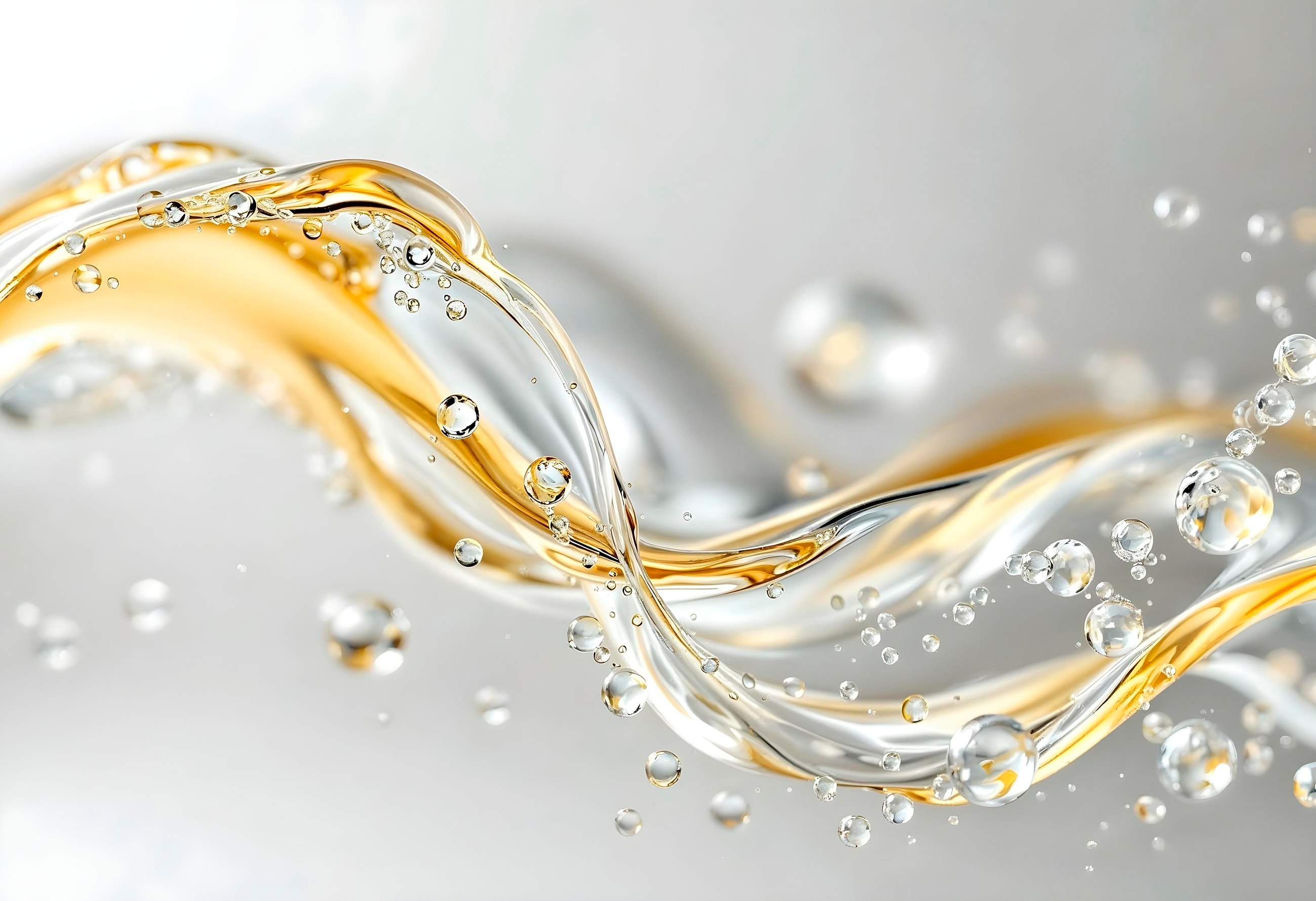 Colorful liquid waves with floating bubbles.