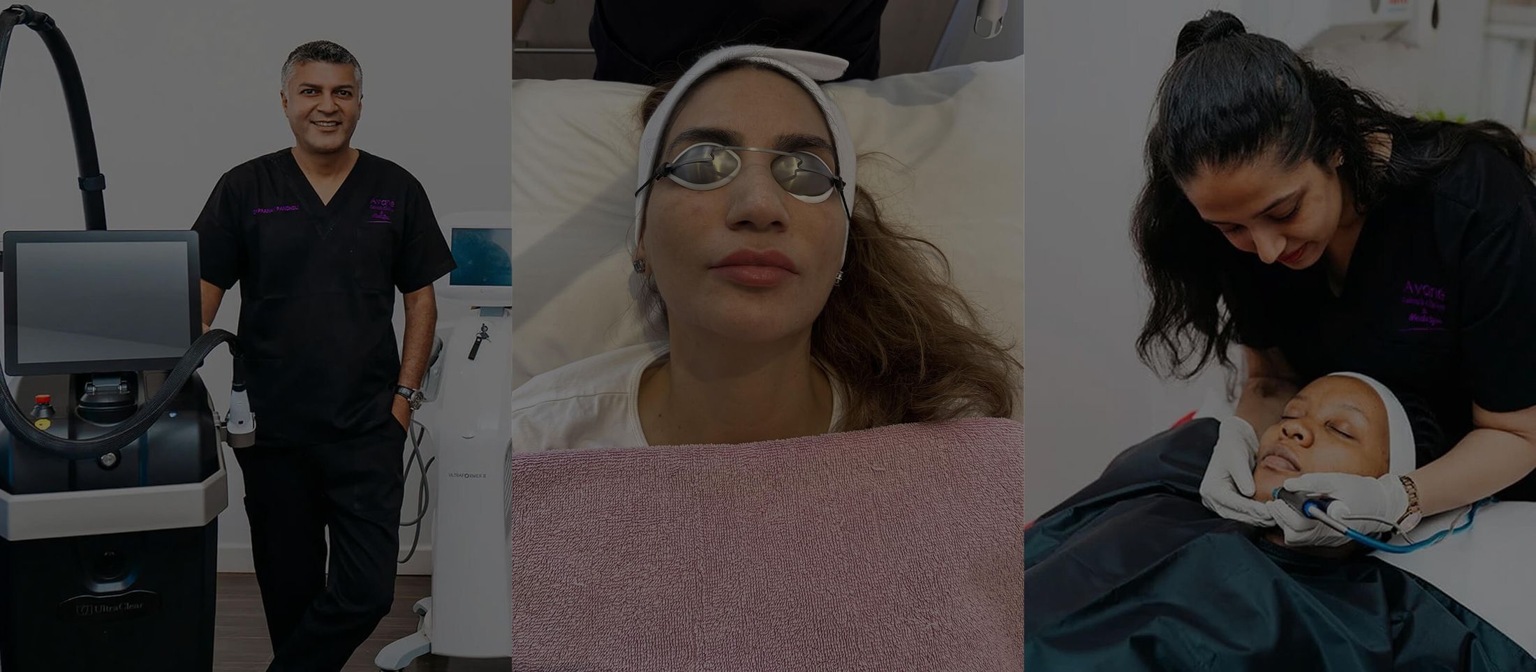 Medical professionals performing skincare treatments.